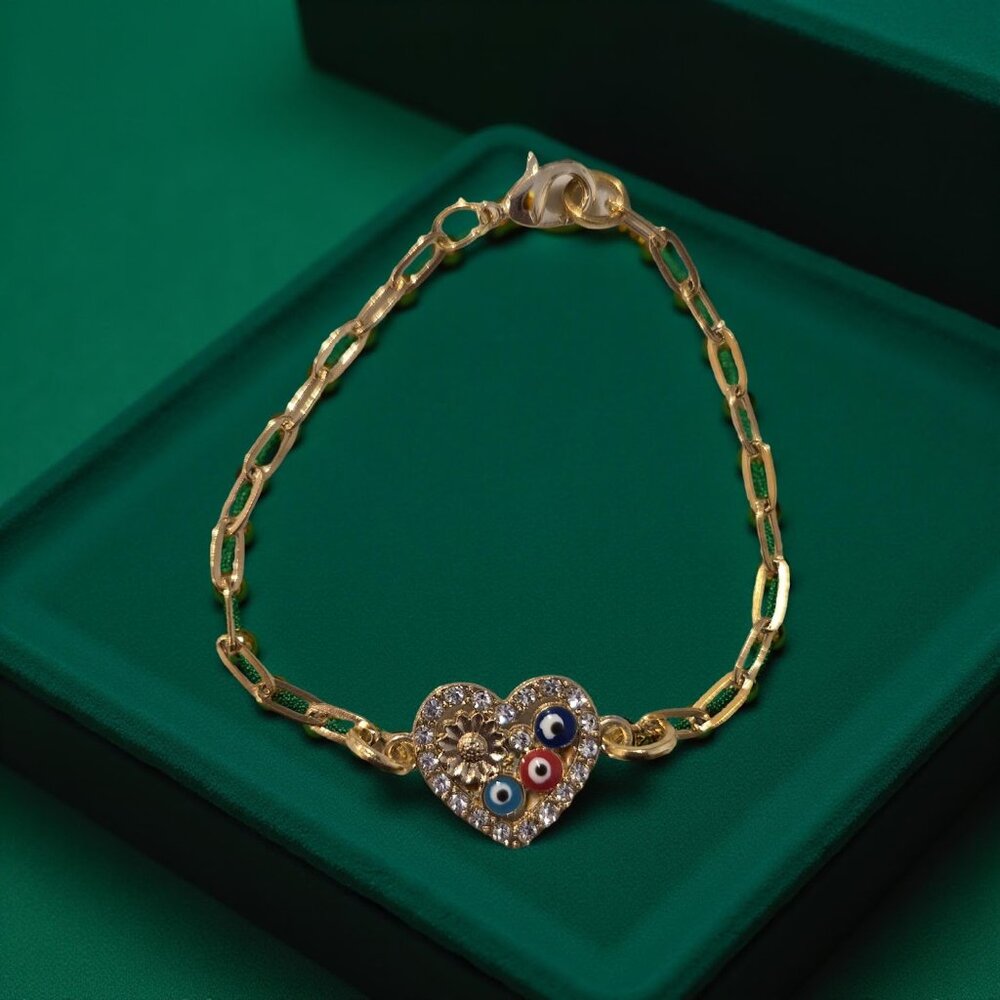 Gold Evil Eye Heart Bracelet~ 7 inches
